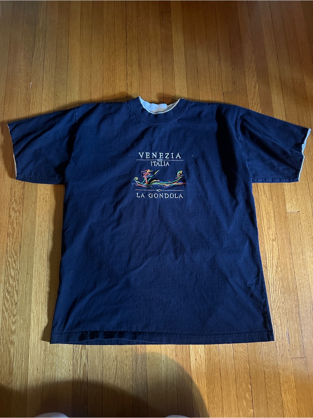 Vtg San Marco Italia  Black Double Collar Tourist Venice gondola t-shirt Sz XXL